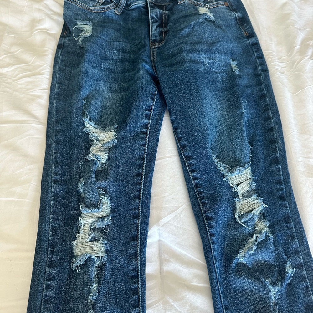 Judy Blue Distressed Dark Blue Skinny Jeans
